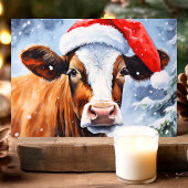Cartes Pour Fêtes Annuelles Vache à Santa Hat Funny Noël
