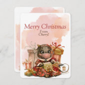 Cartes Pour Fêtes Annuelles Vache d'aquarelle mignonne (Devant / Derrière)