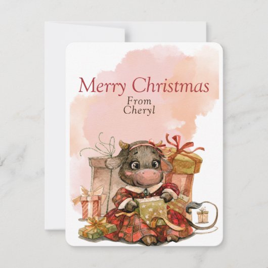 Cartes Pour Fêtes Annuelles Vache d'aquarelle mignonne (Devant)