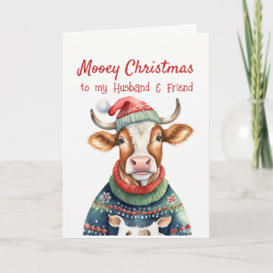 Cartes Pour Fêtes Annuelles Vache de Noël amusante pour mari ami