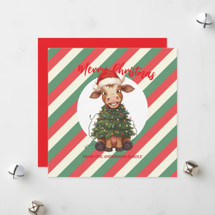 Cartes Pour Fêtes Annuelles Vache de Noël mignonne et joyeuse arbre de Noël ve
