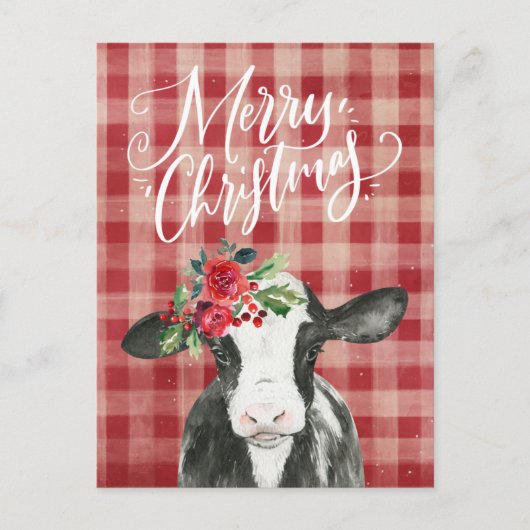 Cartes Pour Fêtes Annuelles Vache de Noël rouge (Devant)