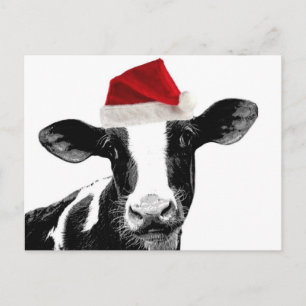 Cartes Pour Fêtes Annuelles Vache de père Noël - Vache laitière portant le cha