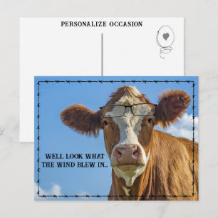 Cartes Pour Fêtes Annuelles Vache de ranch amusante avec des lunettes humour r