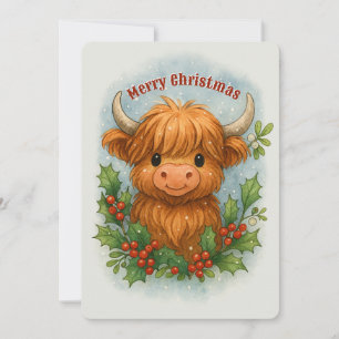 Cartes Pour Fêtes Annuelles Vache des Highlands Écossais Holly et Gui Noël
