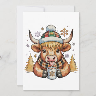 Cartes Pour Fêtes Annuelles Vache des Highlands Noël Douillet Fluffy Mignon Or