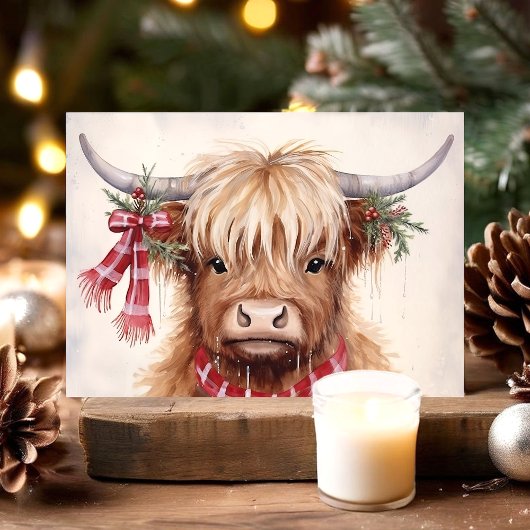 Cartes Pour Fêtes Annuelles Vache Festive des Highlands avec écaille plate