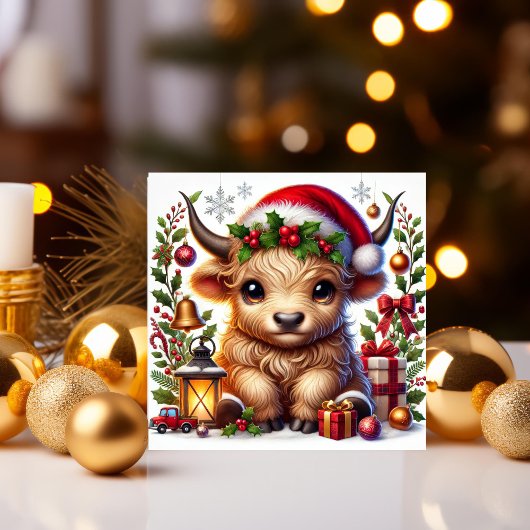 Cartes Pour Fêtes Annuelles Vache Festive Highland à Santa Hat