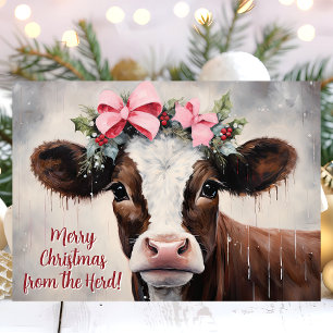 Cartes Pour Fêtes Annuelles Vache Festive Joyeux Noël De La Troupe