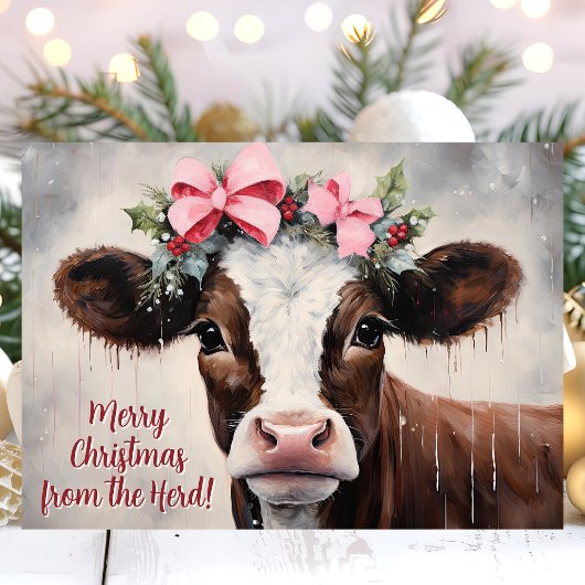Cartes Pour Fêtes Annuelles Vache Festive Joyeux Noël De La Troupe