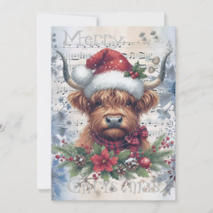 Cartes Pour Fêtes Annuelles Vache Highland hiver Aquarelle de Noël