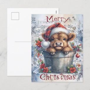 Cartes Pour Fêtes Annuelles Vache Highland hiver Aquarelle de Noël