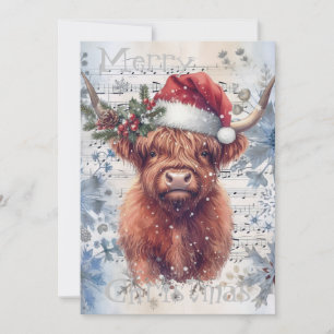 Cartes Pour Fêtes Annuelles Vache Highland hiver Aquarelle de Noël