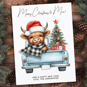 Cartes Pour Fêtes Annuelles Vache Highlandoise Camion Bleu Vintage Joyeux Noël