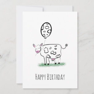 Cartes Pour Fêtes Annuelles Vache Joyeux Anniversaire Dessin à la Main Art Doo