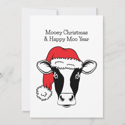 Cartes Pour Fêtes Annuelles Vache noire et blanche à santa chapeau drôle Noël (Devant)