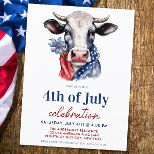 Cartes Pour Fêtes Annuelles Vache patriotique 4 juillet Rouge Blanc & Bleu