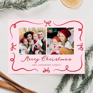 Cartes Pour Fêtes Annuelles Vaches à main fantaisie rose 2 photo Noël