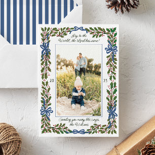 Cartes Pour Fêtes Annuelles Vaches bleues et Holly Garland Noël en une photo