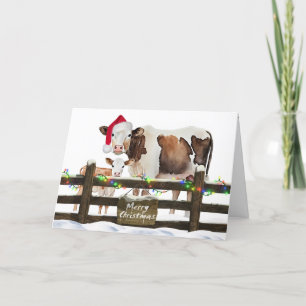 Cartes Pour Fêtes Annuelles Vaches de Noël Aquarelle avec Casquette