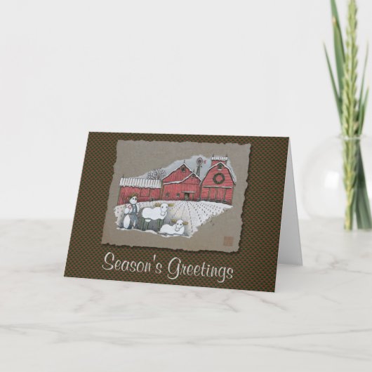 Cartes Pour Fêtes Annuelles Vaches et grange à neige (Devant)