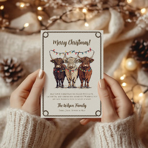 Cartes Pour Fêtes Annuelles Vaches Festives Highland Rustique Noël occidental