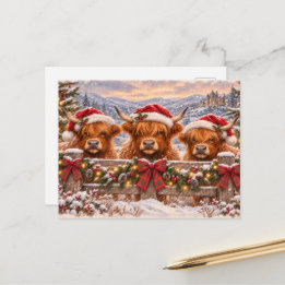 Cartes Pour Fêtes Annuelles Vaches Highland de Noël – Art aquarelle festif