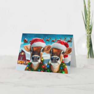 Cartes Pour Fêtes Annuelles Vaches Jersey prêtes pour Père Noël Card