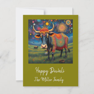 Cartes Pour Fêtes Annuelles Vaches sacrées colorées de Diwali dans des déguise