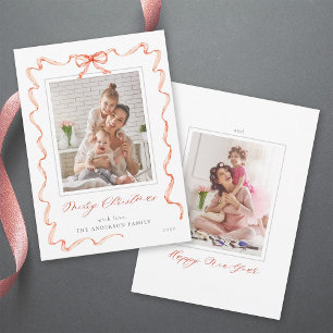 Cartes Pour Fêtes Annuelles Vague Red Ribbon Bow Frame 2 photo Noël