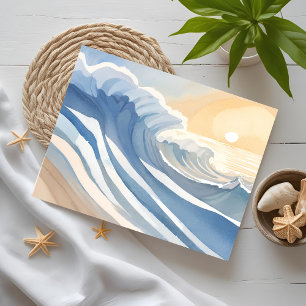Cartes Pour Fêtes Annuelles Vagues océaniques Aquarelle bleue