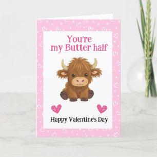 Cartes Pour Fêtes Annuelles Valentin vache des Highlands avec un jeu de mots d