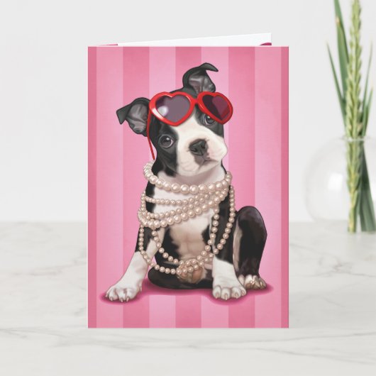 Cartes Pour Fêtes Annuelles Valentine Boston Terrier (Devant)