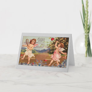 Cartes Pour Fêtes Annuelles Valentine Card-Cupids Jouer Au Tennis