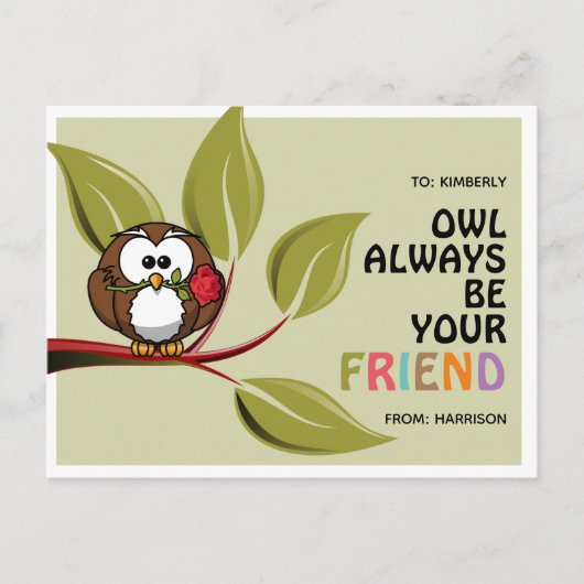 Cartes Pour Fêtes Annuelles Valentine de classe 'Je Hibou Toujours Votre Ami' (Devant)