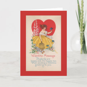 Cartes Pour Fêtes Annuelles Valentine Fille Aux Oiseaux Bleus