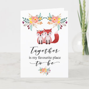 Cartes Pour Fêtes Annuelles Valentine Floral Cute Foxes Together