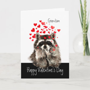 Cartes Pour Fêtes Annuelles Valentine Love Fun Raccoon Blowing Kisses Grandson