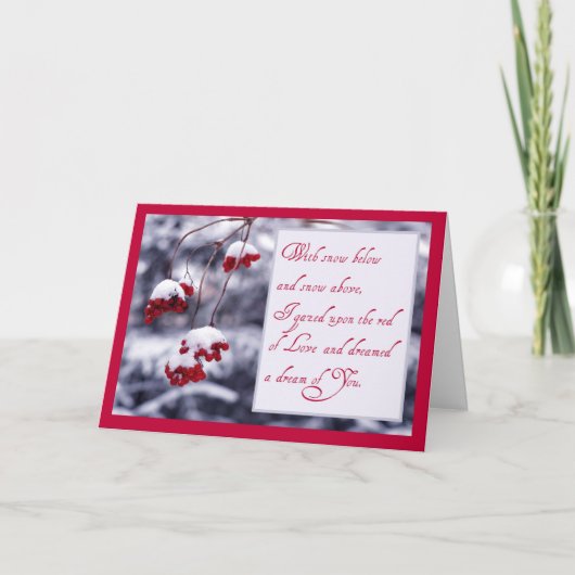 Cartes Pour Fêtes Annuelles Valentine Love Poème Baies Rouges En Snow Holiday (Devant)