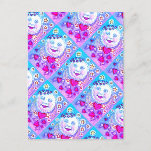 CARTES POUR FÊTES ANNUELLES VALENTINE MAN IN THE MOON, HEAVENLY STARS & HEARTS