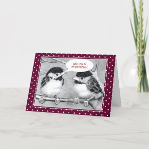 CARTES POUR FÊTES ANNUELLES VALENTINE : OISEAUX DE BÉBÉ EN PENCIL : CUTE