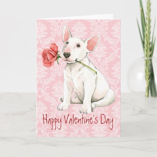 Cartes Pour Fêtes Annuelles Valentine Rose Bull Terrier (Devant)