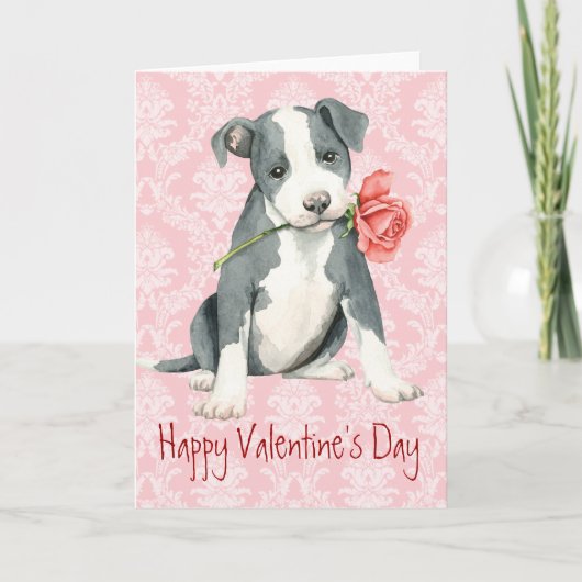 Cartes Pour Fêtes Annuelles Valentine Rose Pit Bull (Devant)