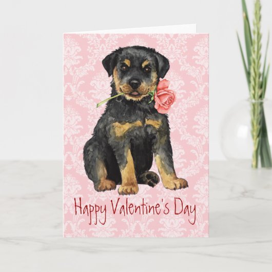 Cartes Pour Fêtes Annuelles Valentine Rose Rottweiler (Devant)