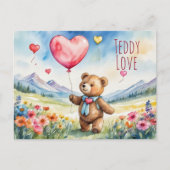 Cartes Pour Fêtes Annuelles Valentine Teddy Bear tenant un ballon en forme de (Devant)