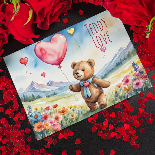 Cartes Pour Fêtes Annuelles Valentine Teddy Bear tenant un ballon en forme de