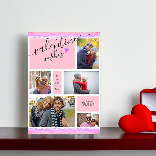 Cartes Pour Fêtes Annuelles Valentine veut 5 Photo Collage Pink Valentine's