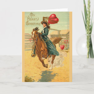 Cartes Pour Fêtes Annuelles Valentine vintage - Cowgirl Lassos a Heart,