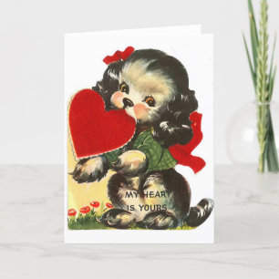 Cartes Pour Fêtes Annuelles Valentine Vintage Cute Chiot et Coeur