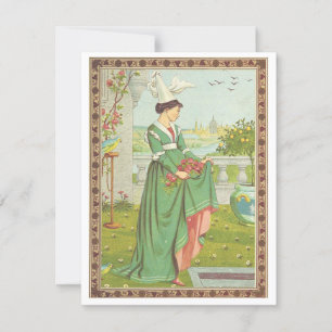 Cartes Pour Fêtes Annuelles Valentine vintage Dame médiévale avec des fleurs